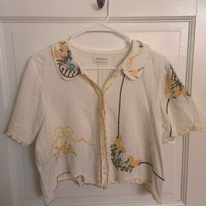 Urban Outfitters embroidered crop button down shirt
